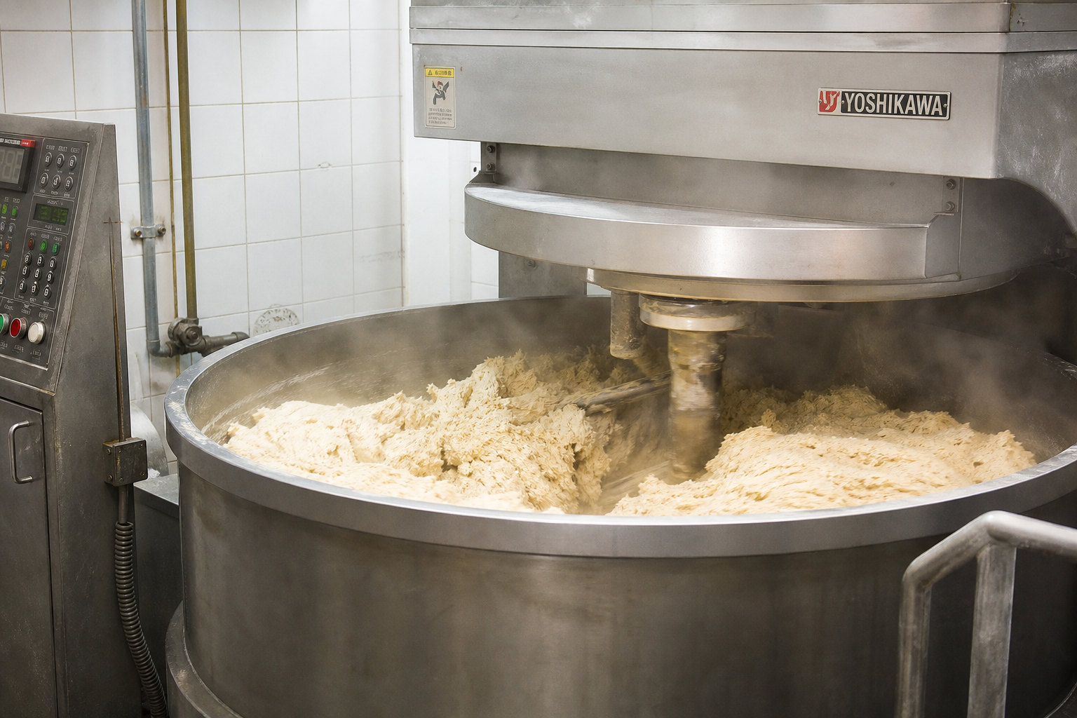 生地を練り上げる製麺ラインのイメージ。