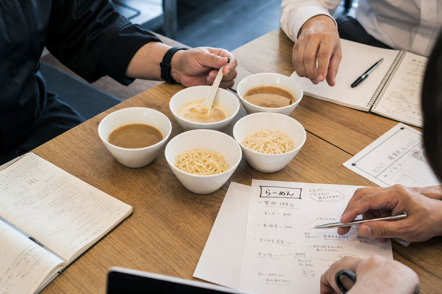 飲食向け麺の仕様を相談・対応する業務のイメージ。