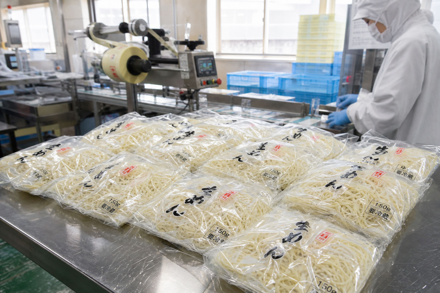 業務用麺の仕上げ・包装エリアのイメージ。